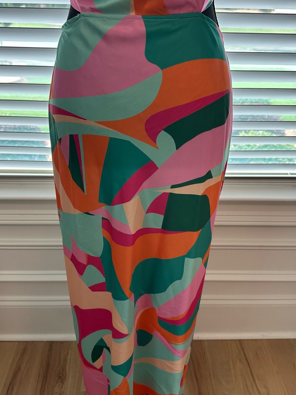 Colorblock Abstract Midi Slip Dress - Pink & Teal - Picture 4 of 5